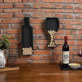 Decorative Black Metal Wall-Mounted Wine Bottle & Glass Design Cork Holders Wall Art